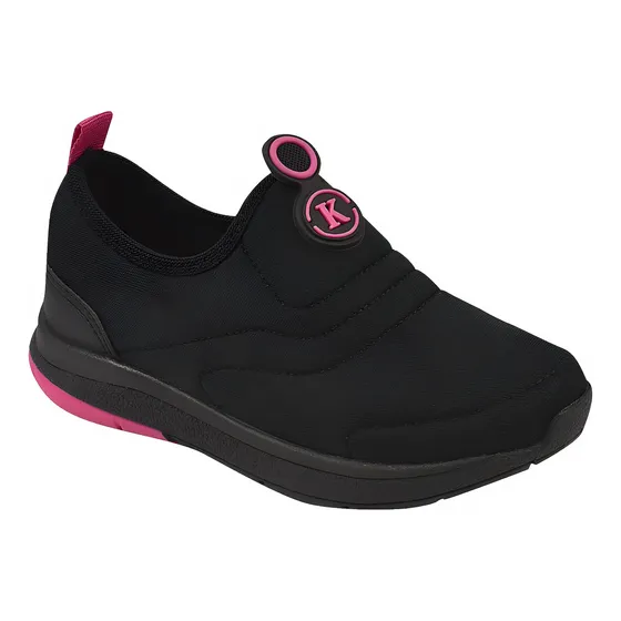 Tênis Meia Infantil Calce Facil Preto Com Pink Kidstep