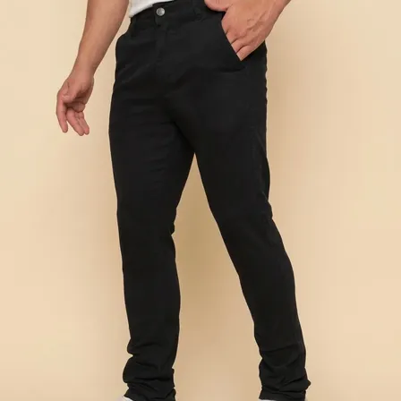 Calça Masculina Sarja Esporte Fino Bolso Faca Lycra Stillger Preto Liso 38