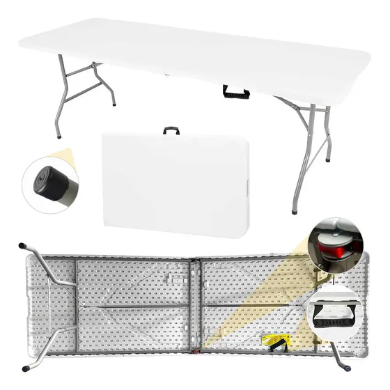 Mesa Plegable 2.40 M Juego Jardin Gigante Plastico Pvc Con Boton De Seguridad portatil Feria Imback