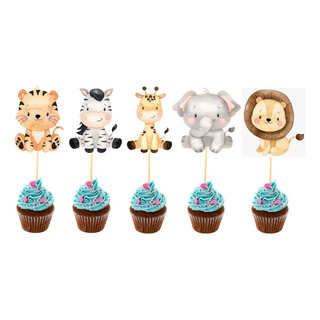 40pzas Mini Cake Topper Safari Fiesta Infantil Paracupcake 40pzas Mini Cake Topper Safari Fiesta Infantil Paracupcake