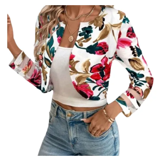 Blazer Corto Shein Blanco Estampado Floral