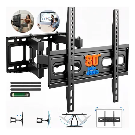 Suporte Para Tv Articulado Lcd Led 32 40 42 50 55 65 70 80 Hrtral Suporte Tv Parede Suporta 45 kg Braço Duplo Articulado Com Giro,Inclinação e Extensão VESA Máximo 600x400 mm Várias Paredes Cor Preto