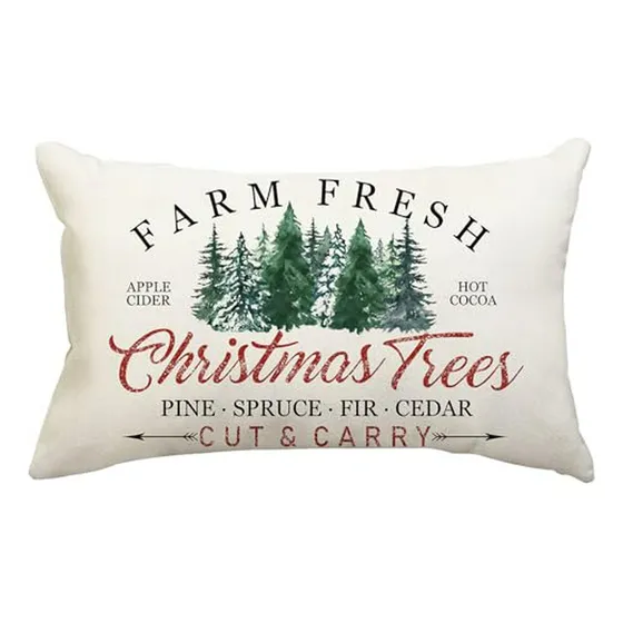 Funda Almohada Navideña 12x20 Árboles Navidad Decoración Sof