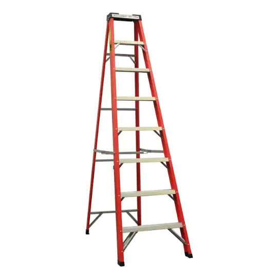 Escalera Tijera Fibra De Vidrio 8 Peldaños Certificada Rojo
