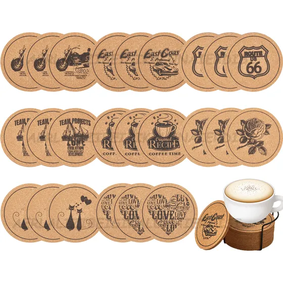24pc Portavasos Madera Antideslizantes Universal Con Soporte