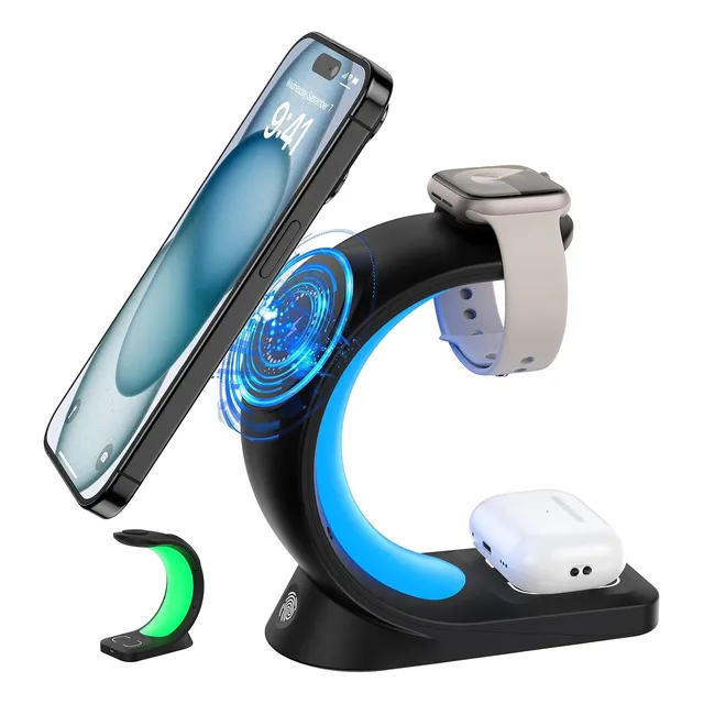 Cargador Para iPhone Magsafe Base 3en1 Rgb Led Carga Rápida