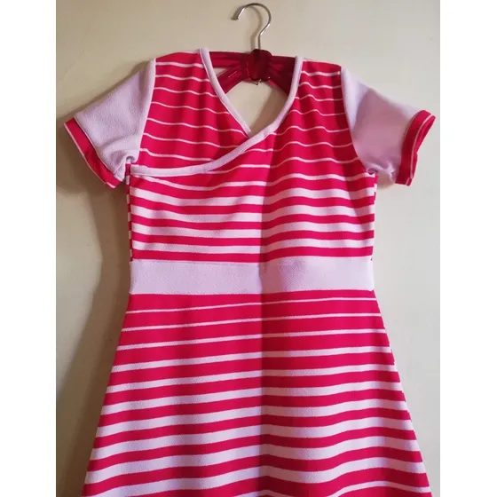 Vestido Casual Largo A Rayas Manga Corta Talla 6 Tela Fresca