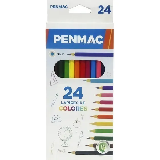 Caja X 24 Lapices De Colores Largos Penmac  