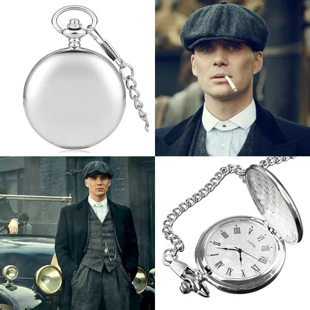Relógio De Bolso Antigo Corrente Estilo Peaky Blinders Prata Prateado