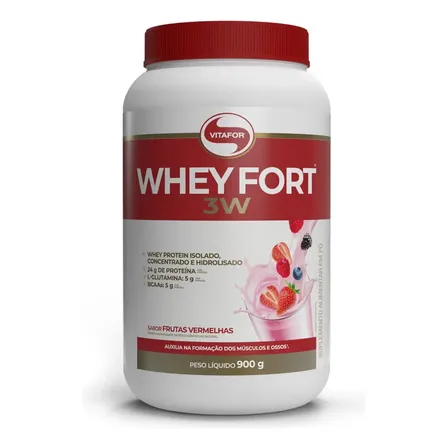 Suplemento Alimentar Whey Fort 3W Sabor Frutas Vermelhas 900g Vitafor