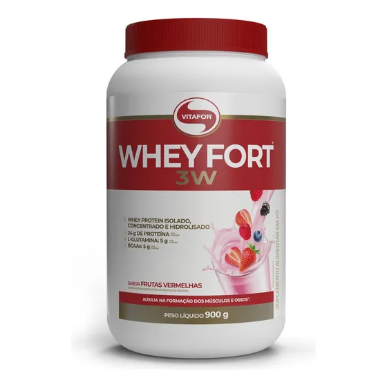 Whey Protein Vitafor Whey Fort 3W 900g Sabor Frutas Vermelhas