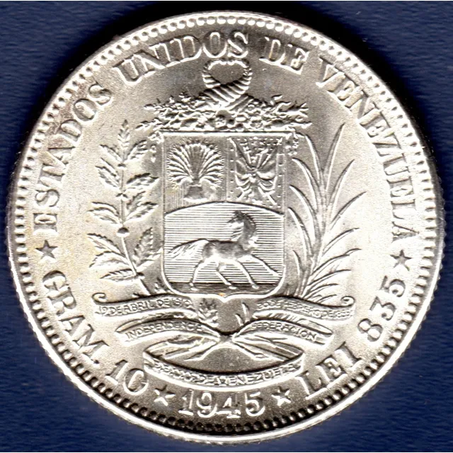 Moneda De Plata De 2 Bolívares Del Año 1945