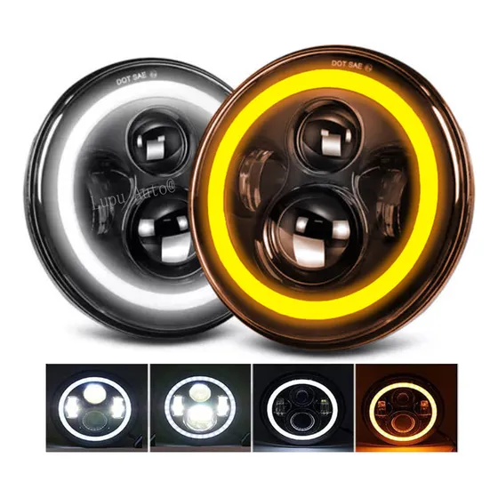 Par 7'' Faro H4 Led Redondo Ojo Ángel Wrangler Jeep Vocho Jk