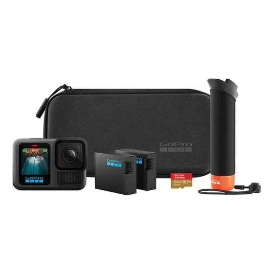 GoPro HERO13 Black Bundle - Kit com Câmera de Ação à Prova d'água 10m, 5.3K60, HLG HDR, 27MP, HyperSmooth 6.0, GPS, Wi-Fi 6 e Acessórios Extras The Handler, Bateria Enduro, Cartão de 64GB e um Estojo