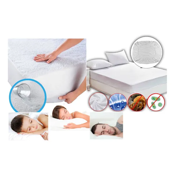 Forro Protector Antifluidos Tela Toalla Cama Sencilla Blanco Liso