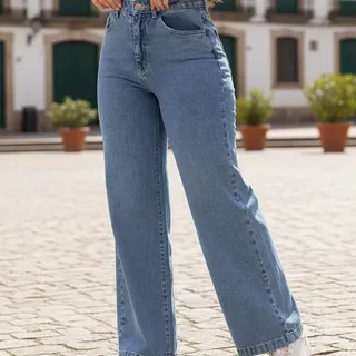 Calça Jeans Wide Leg Pantalona Cintura Alta
