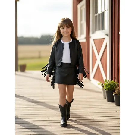 Conjunto Infantil Boiadeira Menina Country Couro Fake Luxo