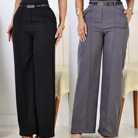 Kit 2 Calça Pantalona Feminina Alfaiataria Elegante C/ Cinto