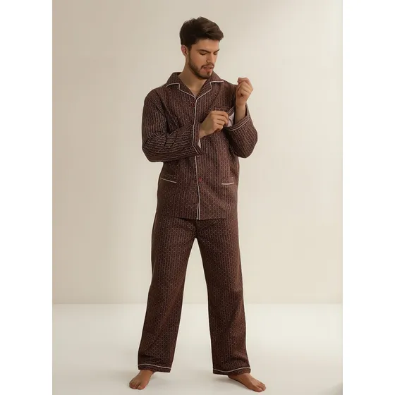 Pijama Hombre Franela Frizado Abotonado Algodon Abrigado