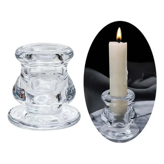 2 Candelabro De Vidrio, Porta Vela Base + 4 Velones