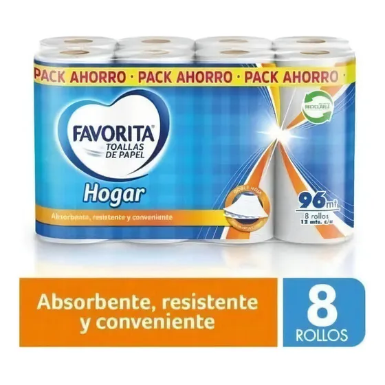 Toalla De Papel Favorita Hogar Doble Hoja 8 Un De 12 M