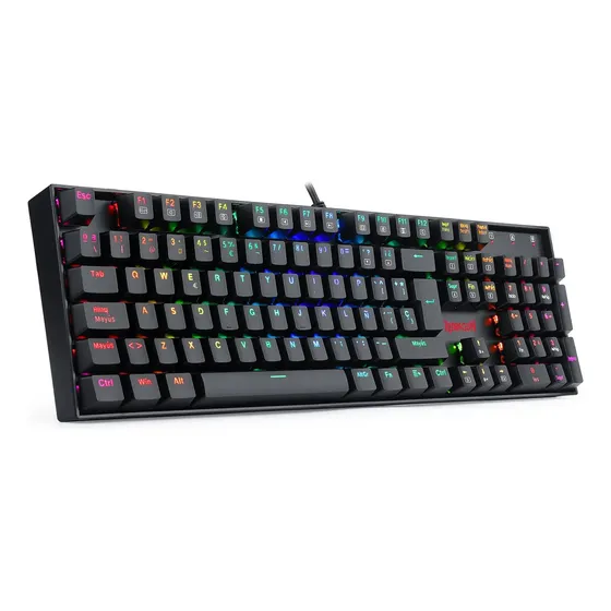 Teclado gamer Redragon Mitra K551 QWERTY Outemu Blue português Brasil cor preto com luz vermelho