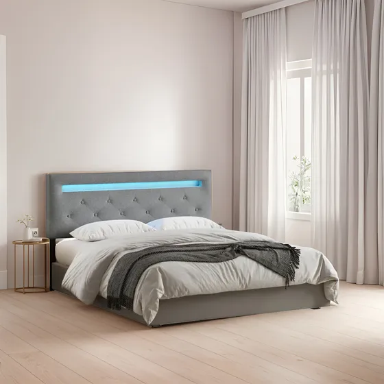 Respaldo Cama Queen Size Acolchonado Tapizado Luces Led Usb