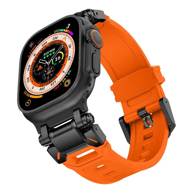 Pulseira Casefy Explorer para Apple Watch Series 11 E 10 46mm / Series 9, 8 E 7 45mm / Series 6, 5 E 4 44mm / Series 3, 2 E 1 42mm / Ultra 49mm / Se 3 Se 2 Se 1 44mm / Cor Laranja/preto