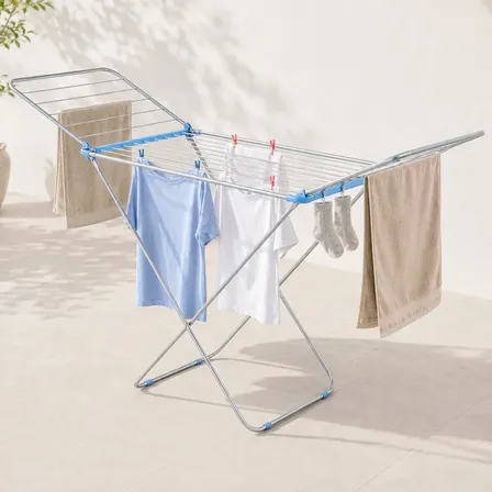 Tender Para Ropa con Alas Plegable Hogar Actual de Pie Aluminio 176 Cm Largo Desplegado