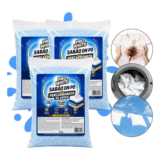 3 Kg Sabão Em Pó Percarbonato Lava Roupas Brancas Coloridas