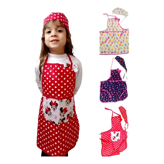 Avental Infantil Com Touca Bandana Super Charme