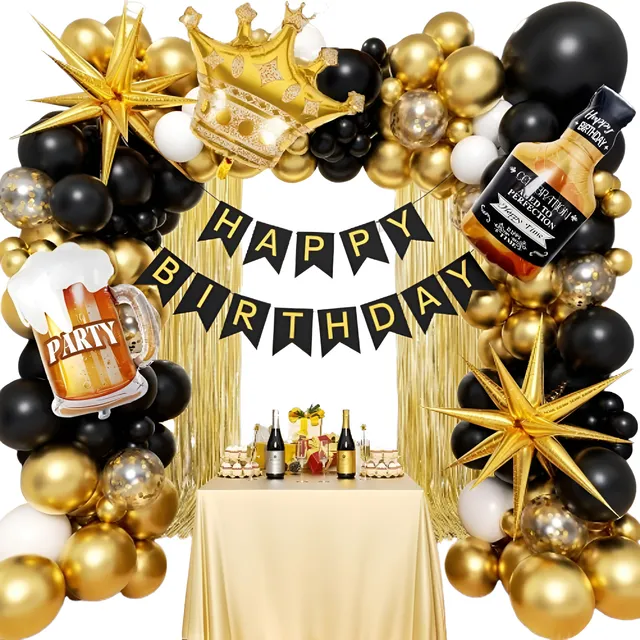 Decoración Arco De Globos Dorado Y Negro Cumpleaños Hombre