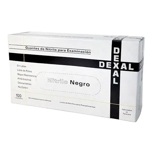 5 Cajas Guantes Nitrilo Negros Dexal Descartables X 100 Un.
