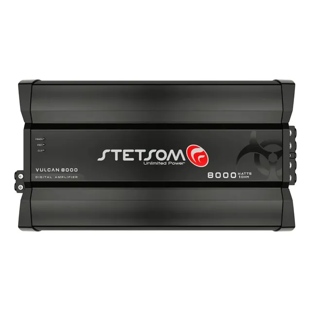 Módulo Stetsom Vulcan 8000 1 Ohm Amplificador Mono Full Range 10Hz ~ 12KHz 8000W RMS em 1 Ohm Entrada RCA 1 Canal 8000W em 12.6v e 5300W em 14.4v com HPF e LPF – Atende Sub, Woofers, Driver e Tweeter