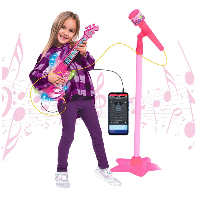 Guitarra E Microfone Infantil Instrumento Brinquedo Musical Cor Rosa Atentu (2 itens) Guitarra E Microfone Infantil Instrumento Brinquedo Musical Cor Rosa Atentu (2 itens)
