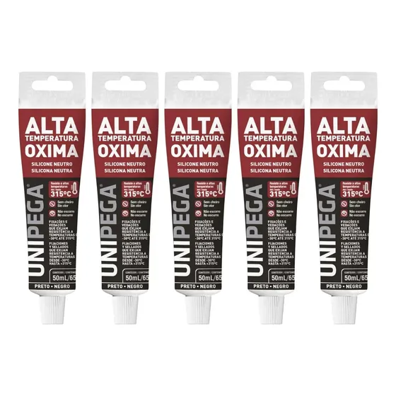 Kit 5 Silicone Neutro Alta Temperatura Vedação Unipega 50ml