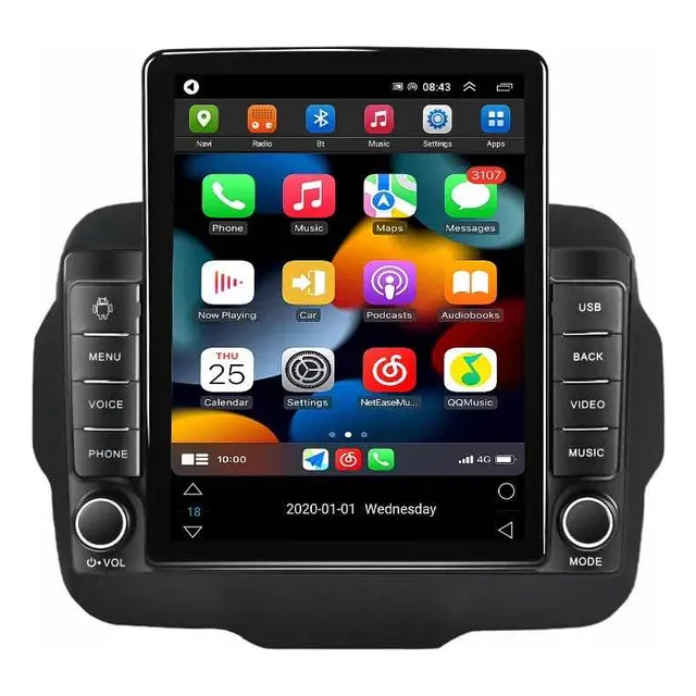 Multimídia Tesla Jeep Renegade Android Auto Car Play