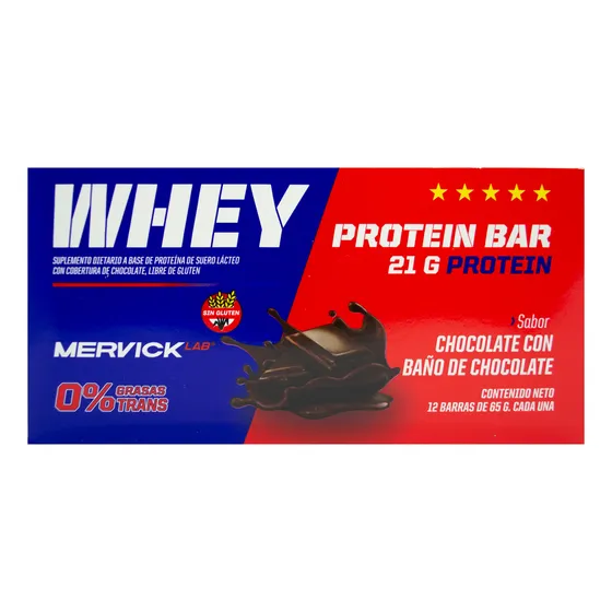 Mervick Whey Protein Bar Barra Proteina Sabor Chocolate 12u