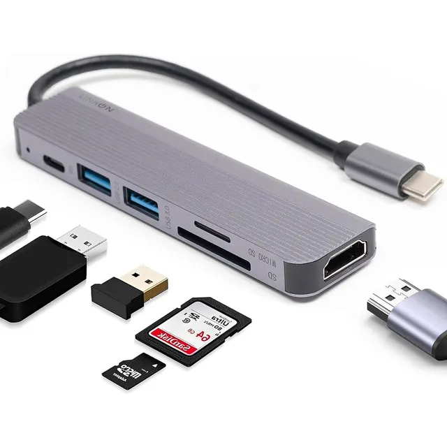 Hub Usb C Adaptador Multipuerto Aluminio USB 3.0 HDMI 6 En 1 Para Macbook Windows