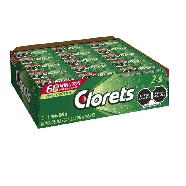 60 Paquetes Con 2 Piezas De Goma De Mascar Clorets Sabor A Menta