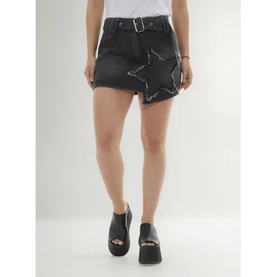 Pollera De Jean Con Cinturón Estrella Mujer