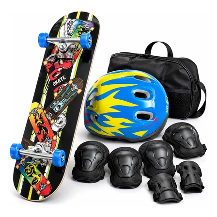 Skate Infantil Estampado Completo + Kit De Proteção Criança Estampado