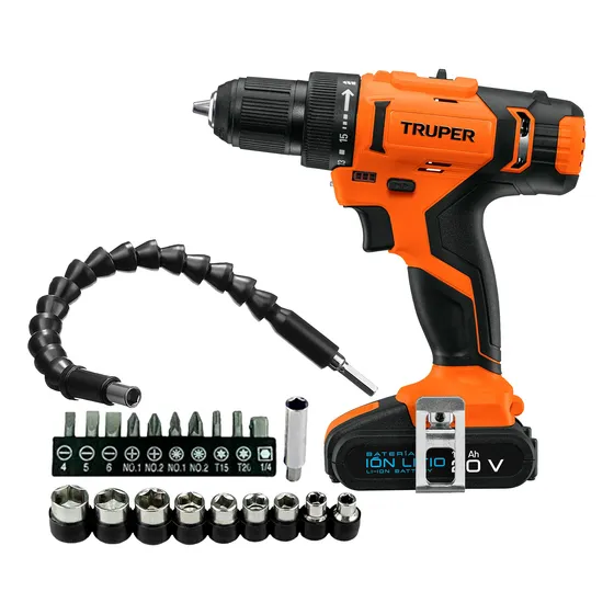 Taladro Atornillador Inalámbrico 20v 1/2'' Truper + 21 Accs