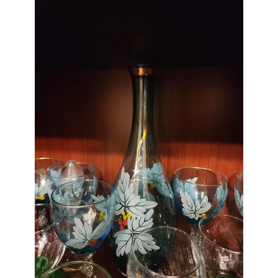 Jarra De Vino Decorada Con 6 Copas Borde Dorado...usado