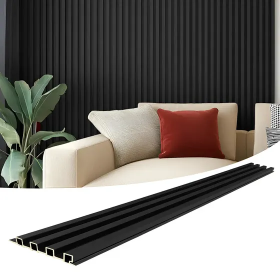 Pack X50 Wpc Simil Madera Wall Panel Lambrin 2.90x16.7 Atrix Color Negro Acanalado | Cuotas sin interés