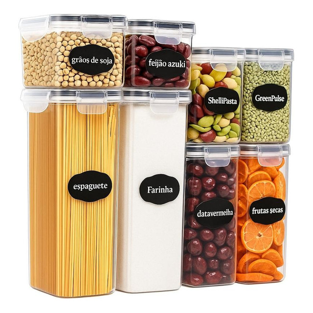 Potes Mantimentos Hermético Porta Alimentos Com Travas 8pças Potes Mantimentos Hermético Porta Alimentos Com Travas 8pças