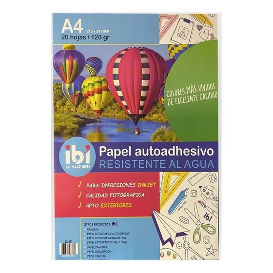 Papel Autoadhesivo Blanco A4 X20 Inkjet Tinta Vinilo Agua