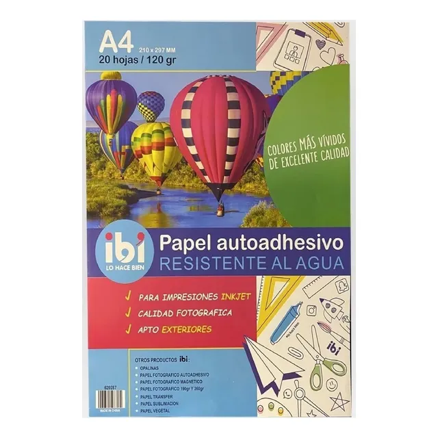Papel Autoadhesivo Blanco A4 X20 Inkjet Tinta Vinilo Agua