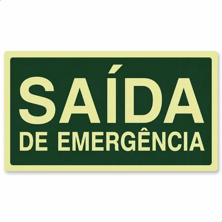 Placa 40 X 20cm S12 Saída De Emergência Fotoluminescente Fundo Verde Com Texto Amarelo Fotoluminescente