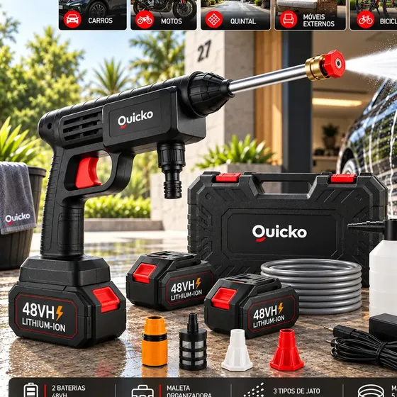 Lavadora De Alta Pressão Vap Portátil Sem Fio Bateria Lava Jato Elétrica Recarregável P/ Lavar Carro Moto Quintal C/ 2 Baterias Quicko Bico Mangueira Dispenser De Sabão Lavadora Alta Pressao Portátil
